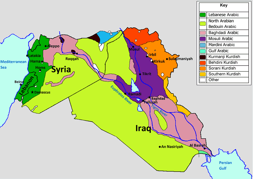 Language map of Syria, Iraq and Lebanon